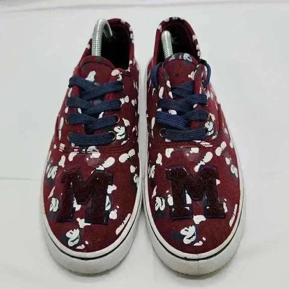 Disney Kid's Lace Up Mickey Mouse Allover Print Sneakers Burgundy Size 7 - Picture 3 of 9